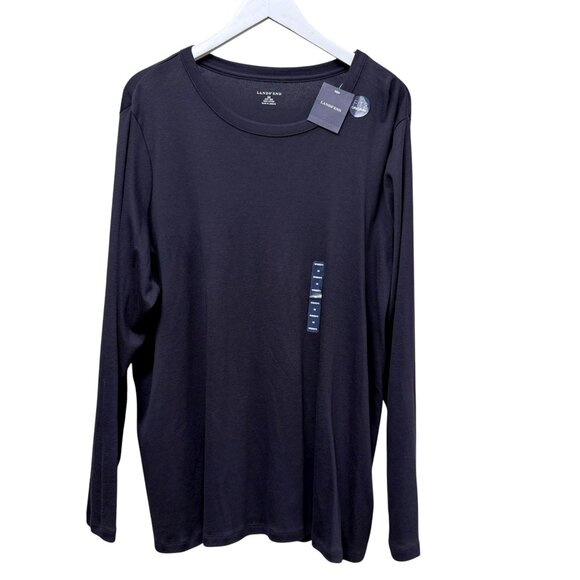 Lands End Long Sleeve Tee Plus Size 3X Navy Blue Crew Neck Womens Top NWT - Picture 1 of 7
